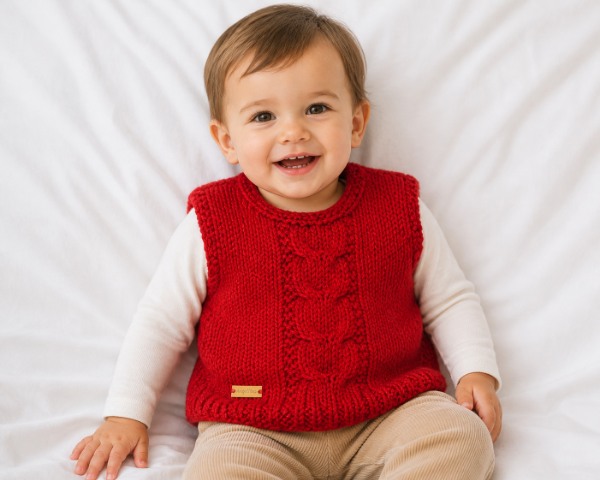 Chaleco rojo con trenza y botón en el cuello 1-2 años
